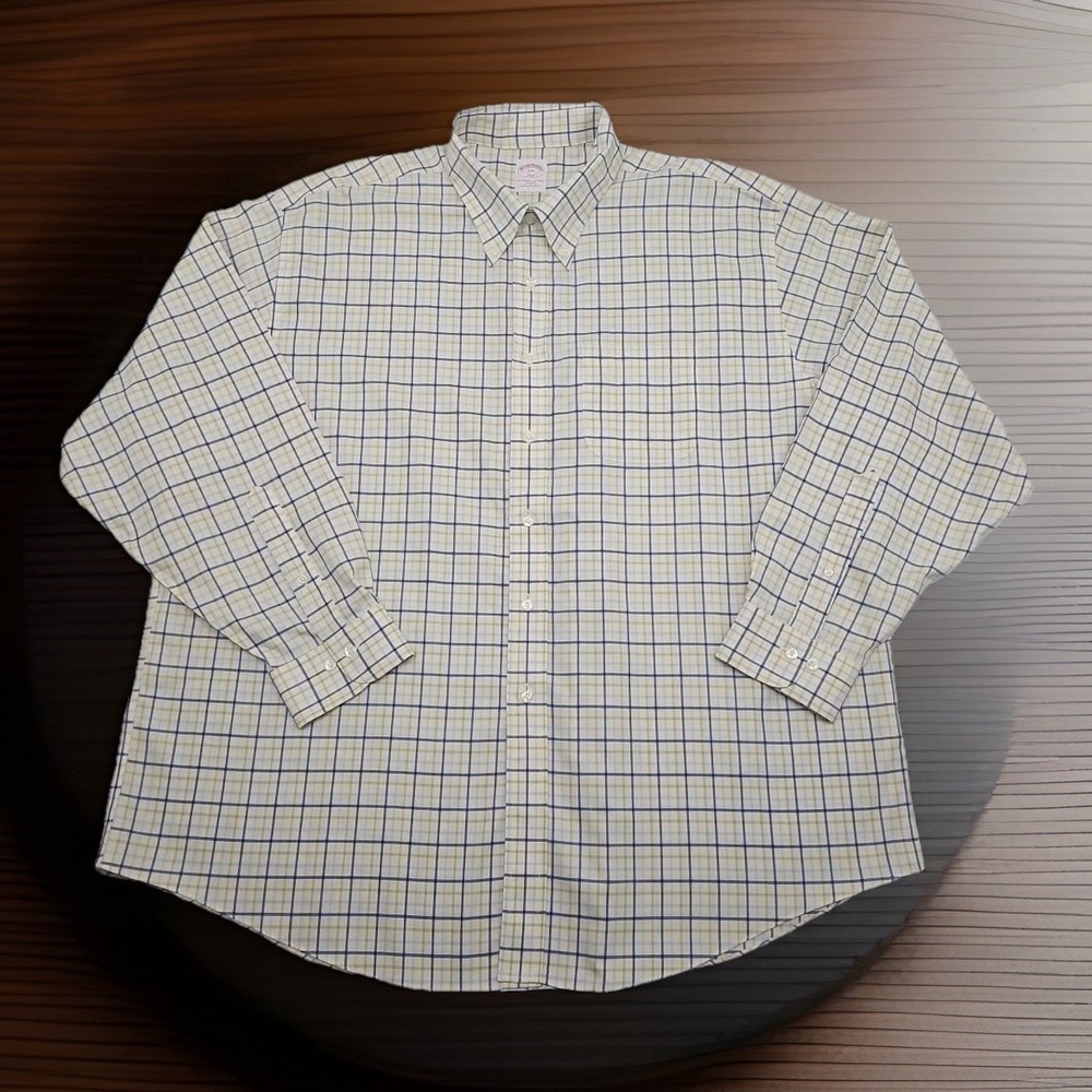 Brooks‎ Brothers 346 Shirt 2X Green Blue Plaid Button Up Long Sleeve Preppy